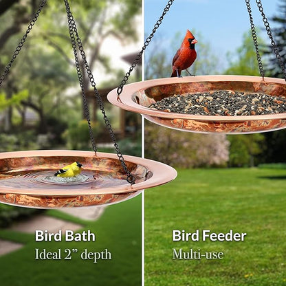 Good Directions Hanging Fire Copper Bird Bath for Outside Backyard, Outdoor, Patio, Garden, Birdbath Gift for Bird Lovers Watchers, Large 18" Pure Copper Metal