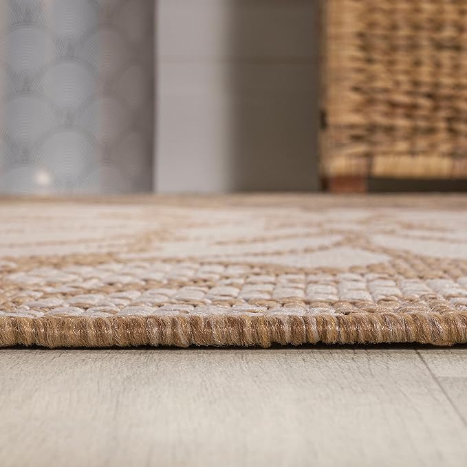 JONATHAN Y Floral Textured Weave Indoor Outdoor Round Area Rug 6 Ft Brown/Cream, Zinnia Modern for Backyard, Patio, Porch, Easy-Cleaning, High Traffic, Pet-Friendly, Non-Shedding (SMB110I-6R)