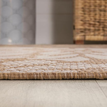 JONATHAN Y Floral Textured Weave Indoor Outdoor Round Area Rug 6 Ft Brown/Cream, Zinnia Modern for Backyard, Patio, Porch, Easy-Cleaning, High Traffic, Pet-Friendly, Non-Shedding (SMB110I-6R)