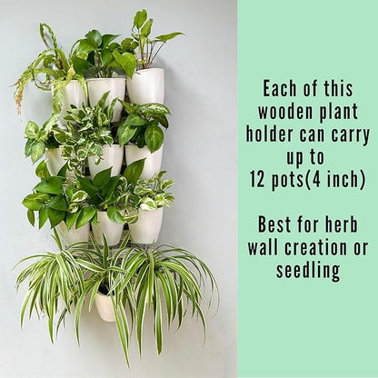 ShopLaLa Wooden Wall Planter - 2 Pack Wall Hanging Planters for Outdoor Plants Rustic White Wall Mounted Wood Ladder for Flower Pots Holder Vertical Herb Garden System Green Decor 23.6" (60cm)