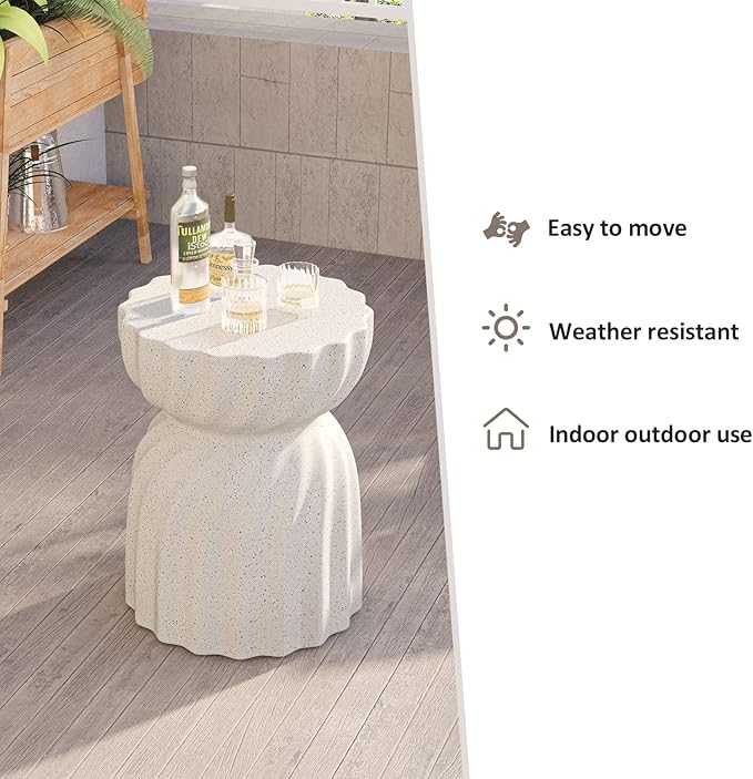 HOMPUS Unique Outdoor Concrete Side Table,Round Patio MgO End Table, Lightweight Small Accent Garden Stool for Indoor Use, Patio, Garden, Backyard, Terrazzo Colorful