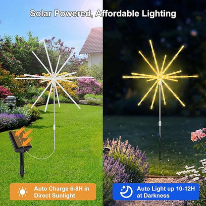 CCILAND 3 Pack Solar Firework Lights Outdoor, 336 LEDs Solar Starburst Garden Lights with Timer 8 Modes, Waterproof Decorative Lights for Yard Patio Walkway Pathway Party Wedding (Warm White)