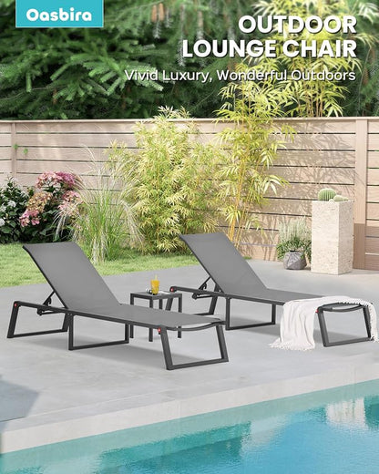 Aluminum Chaise Lounge Chair Outdoor, Foldable& No Assembly Patio Pool Lounge Chairs 5-Position Recliner for Outside, Fully Grounded Legs Sun Lounger for Poolside, 4 Packs, Dark Grey