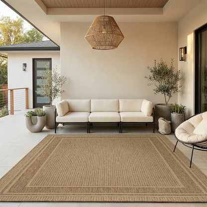 MontVoo-Outdoor Rug-Patio Rug 6x9 ft Polypropylene Indoor Outdoor Rugs Outdoor Carpet for Patio Deck Balcony Porch, Textured Weave, Durable for High Traffic, Fade-Resistant, Modern Neutral Brown