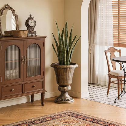 Athena Collection 20''H Garden Plastic Urn Vintage Tall Planter Urn Patio Large Flower Pot Porch Planter Large Planter for Indoor Outdoor Plant, Bronze