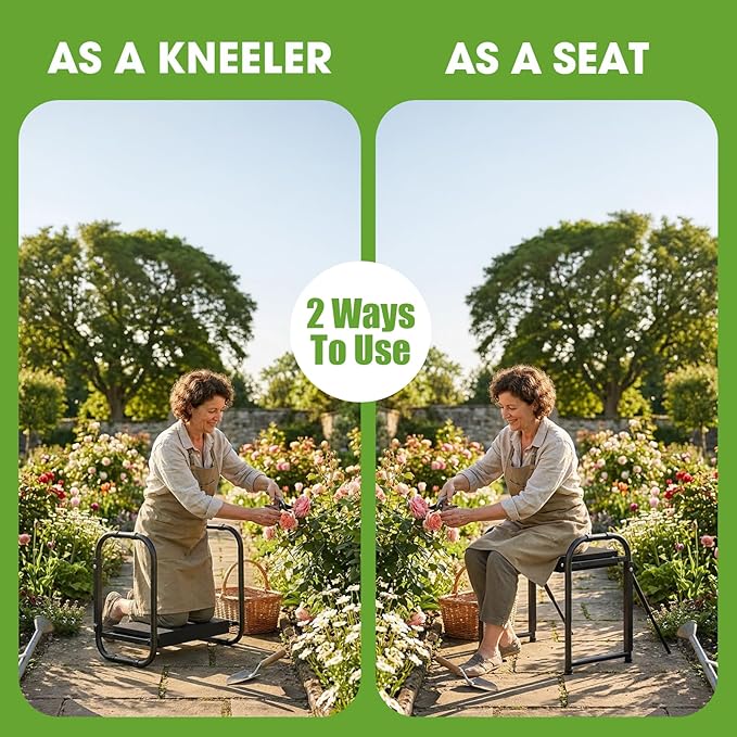 seasky Foldable Garden Kneeler and Seat, Anti-Tipping Heavy Duty 400 lbs Capacity, Widened Thick Soft Kneeling Pad, Gardening Stool with Tool Bag, Gifts for Women Seniors Parents