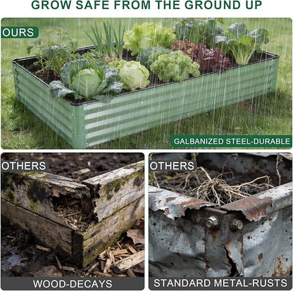 Galvanized Raised Garden Bed 2 Pack 6x3x1 Ft Patented Leak-Proof Planter Box Outdoor Metal Raised Garden Beds Kits for Veggies, Herbs & Flowers (Green)
