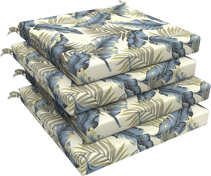 LVTXIII Outdoor Seat Cushions Seasonal Replacement Chair Cushions, Patio Chair Pads with Ties for Dining Chairs and Garden Furniture, Square Back, 19"x19"x2", 4 Pack, ‌Lush Palm Blue