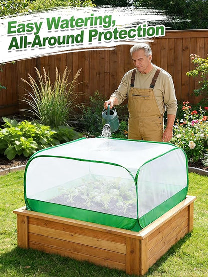 Pop Up Garden Netting for Square Raised Beds - 3.3'L x 3.3'W x 1.65'H Ultra Fine Mesh Net Plant Cover with 4 Stakes, Protection for Vegetables Fruit from Birds Pests