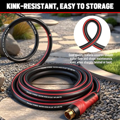 Short Garden Hose 10ft x 5/8", NON-EXPANDABLE Heavy Duty Premium Flexible Water Hose, No Kink, Leakproof, Lightweight Hybrid Hose with Male to Female Fittings for Household&Backyard
