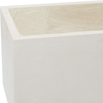 Deco 79 Fiberclay Ceramic Indoor Outdoor Planter Rectangular Large Planter Pot with Brown Wooden Legs, Set of 2 Planters 21", 17"W, White