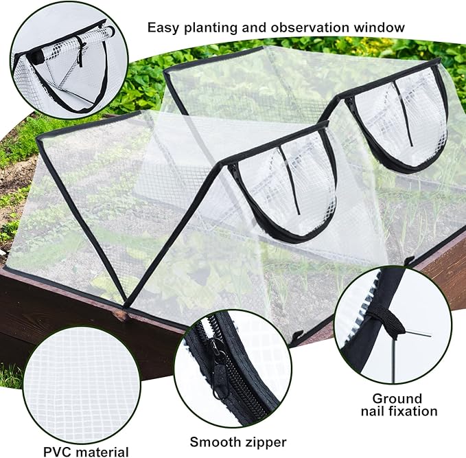 2Pack Garden Row Accelerator Plants Cover, Foldable Raised Garden Bed Cover with Zipper Door Waterproof Small Greenhouse Plant Cage Guard Protector for Vegetable Flower Fruits from Animals,31×13×14In