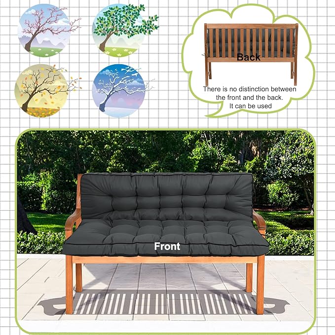 Swing Replacement Cushions with Backrest, 2 or 3 Seater Waterproof Non-Slip Overstuffed Swing Pad, Indoor/Outdoor Bench Cushion for Porch Chair Swings Garden Furniture (Dark grey, 40 * 63 in)