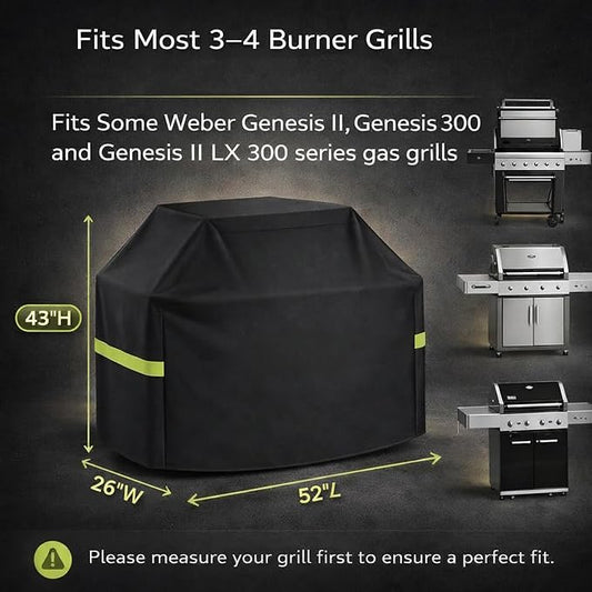 Grill Cover - 52 Inch Heavy Duty BBQ Grill Cover for Outdoor Grill, Waterproof, UV, Fade & Tear Resistant, Gas Grill Cover for Weber Charbroil Genesis Nexgrill and More