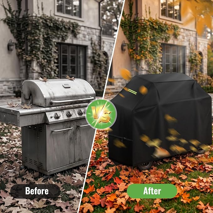 Heavy Duty Waterproof Grill Cover 420D Oxford - Fits 60×24.5×44 Inch Large Grills, Windproof Buckles & Night Vision Handles