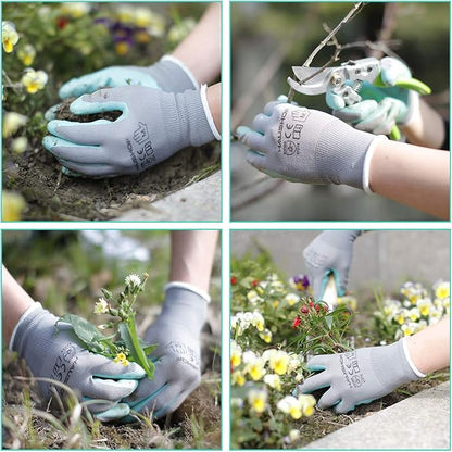 HAUSHOF Gardening Gloves for Women Ladies Thorn Proof 6-Pairs Work Gloves, Women's Breathable Garden Gloves Nitrile Coated with Texture for Yard Work, Pink & Green Large Size
