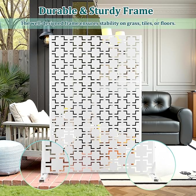 Metal Privacy Screen Outdoor Privacy Screen, Freestanding Fence Panel for Outside, 72''H×47''W, Decorative Screen Panel for Backyard/Patio/Deck