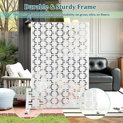 Metal Privacy Screen Outdoor Privacy Screen, Freestanding Fence Panel for Outside, 72''H×47''W, Decorative Screen Panel for Backyard/Patio/Deck