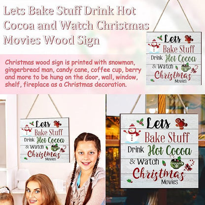 Blulu Christmas Hanging Wooden Sign Christmas Coffee Bar Decor Wood Candy Cane Hot Cocoa Sign Door Hanging Plaque for Xmas Winter Holiday Kitchen Home Wall Decoration(Classic)