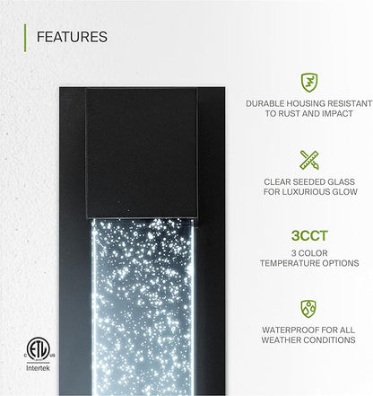 ASD LED 13" Bubble Glass Wall Light Fixture, Outdoor & Indoor Seeded Sconce | 3CCT, Waterproof, Dimmable, ETL Listed | 12W 500LM 3000-5000K 120V | Exterior Lantern, Porch Lighting | Black, 4 Pack