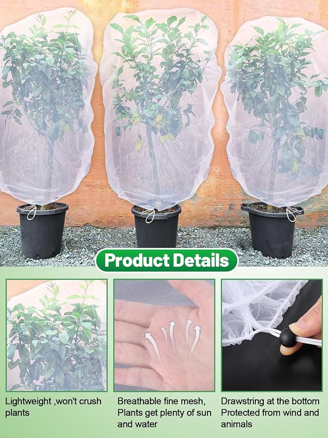 6 Pack Garden Bird Netting for Plants - 3 Size Sun Resistant Blueberry Tomato Protecting Netting with Drawstring, Fine Mesh Fruits Tree Protection Barrier for Block Squirrels Deer