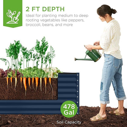 Best Choice Products 8x4x2ft Outdoor Metal Raised Garden Bed, Deep Root Planter Box for Vegetables, Flowers, Herbs, and Succulents w/ 478 Gallon Capacity - Navy