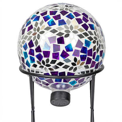 Alpine Corporation HMD218 Mosaic Gazing Globe with Mirrored Floral Pattern Decoration for Garden, Patio, and Lawn, 12" H