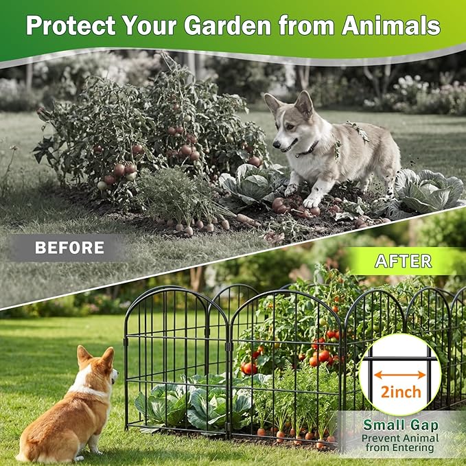 24in (H) x 11ft (L) Decorative Garden Fence Panels 10 Pack No Dig Fencing, Rustproof Metal Wire Garden Fence Border, Small Animal Barrier Fence for Dog