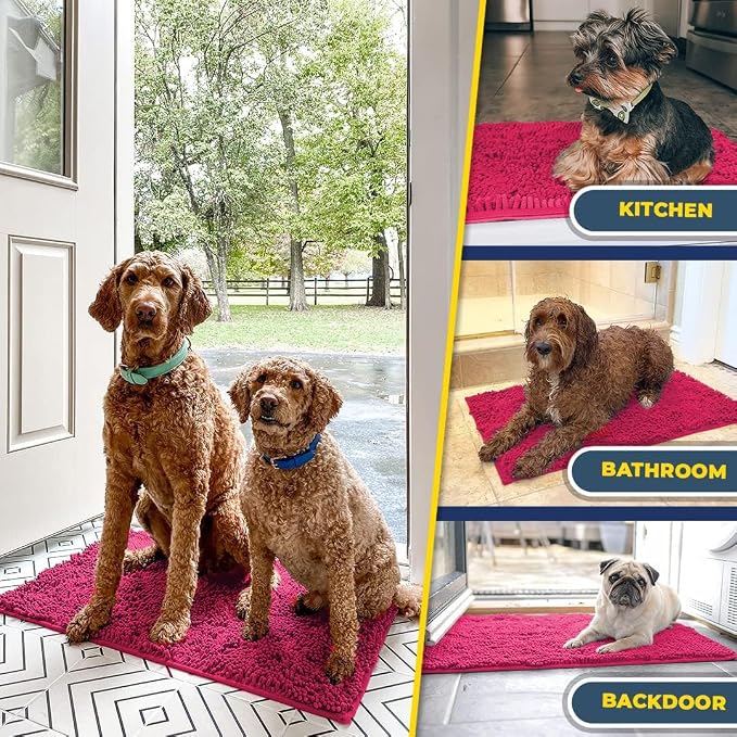 Muddy Mat® | Super Water Absorbent Door Mat Indoor, Microfiber Quick Dry Chenille Entryway Rug, Slip Resistant Front Door Mat, Indoor Mats for Entryway, Machine Washable Pet Rug, Hot Pink 32" x 70"