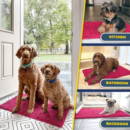 Muddy Mat® | Super Water Absorbent Door Mat Indoor, Microfiber Quick Dry Chenille Entryway Rug, Slip Resistant Front Door Mat, Indoor Mats for Entryway, Machine Washable Pet Rug, Hot Pink 6ft x 9ft