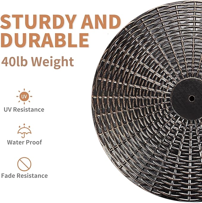 FLAME&SHADE 26lb Round Base Stand Weight for Patio Market Table Umbrella Outdoor, Bronze