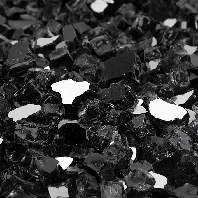 Mr. Fireglass 10 Pounds Fire Glass - 1/2 Inch High Luster Reflective Tempered Glass Rocks for Fireplace Fire Pit Table and Landscaping, Onyx Black