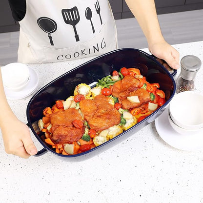 6 Quart Large Rectangular Baking Dish, 16x11 Inches Ceramic Baking Pan Casserole Dish for Cooking,Kitchen and Daily Use, Safe for Oven Microwave Refrigerator Disinfection Cabinet and Dishwasher,Blue