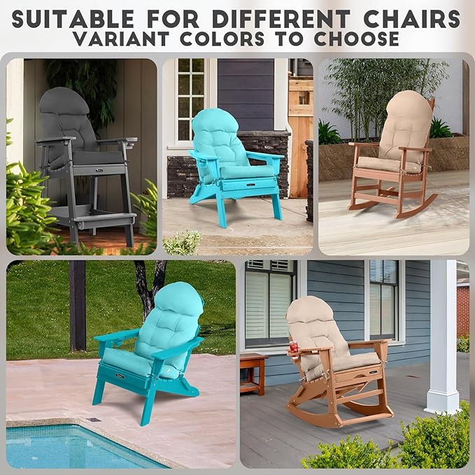 FUNBERRY Adirondack Chair Cushion, Thicken Comfy Cushions for Rocker Non Slip Fade Shield Waterproof High Back with Ties