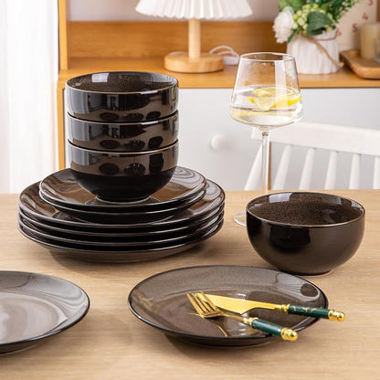 LERATIO Ceramic Dinnerware Sets for 4,Stoneware Coupe Plates and Bowls Sets,Highly Chip and Crack Resistant | Dishwasher & Microwave & Oven Safe Dishes set,Reactive Glaze Dinnerware- Service for 4