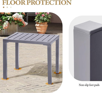 Crestlive Products Outdoor Side Table Set of 2, Aluminum Rectangular Side/End Table, Small Patio Coffee Bistro Table for Outdoor Indoor (Light Grey)