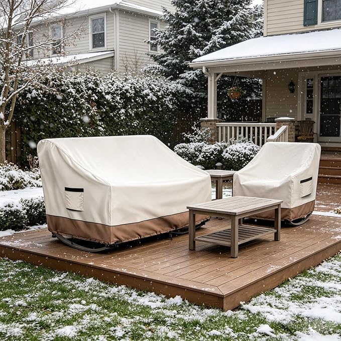 Outdoor Rocking Chair Cover, Heavy Duty Waterproof Oversized Double Rocking Papasan Chair Cover with Split Zipper, Easy to use, Beige