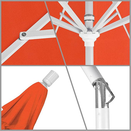 California Umbrella 11Ft Premium Patio Umbrella, Hand-Crank, Tilt-Collar, White Frame, Solution Dyed Sunset Fabric