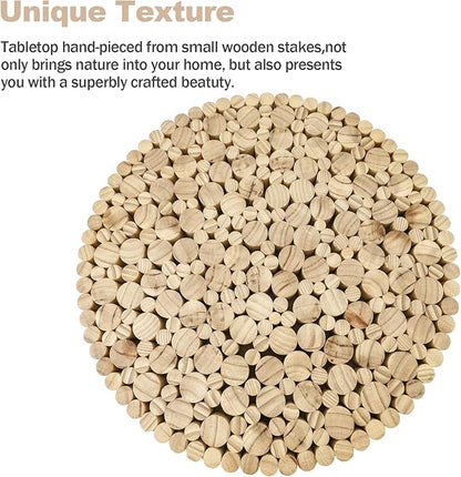 Round Coffee Table Set of 2, Farmhouse Nesting Coffee Table, Small Circle Wood Coffee Table, Mid Century Modern Nightstand, Boho Patio Side Table End Tables for Living Room Bedroom Balcony Outdoor