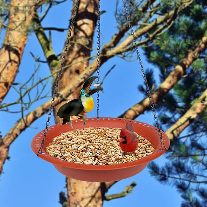 Hanging Bird Feeder Tray 12 inch with Drainage Holes Fit Most Seed, Bird-Feeder Hanging for Garden Yard Outside, Terracotta