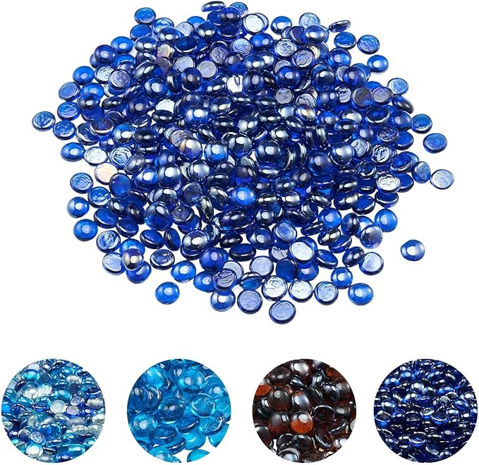VEVOR Fire Glass, 20LBS / 9KG High-Temperature Resistant Fireplace Rocks, 3/4-Inch / 19.05 mm Reflective & Smokeless Firepit Glass Beads, High Luster Stone Landscaping for Fire Pit Table, Cobalt Blue