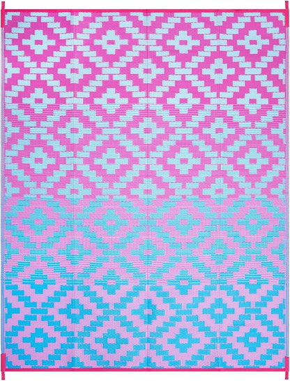 Anidaroel Ombre Camping Rug for Outside RV, 8x10 Waterproof Outdoor Rug for Patio Clearance, Reversible Plastic Straw Outside Area Rug for Camper, Backyard, Picnic(Blue&Purple,8‘x10')