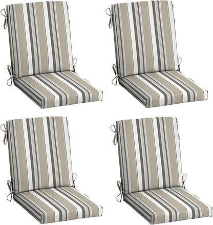 Arden 4-Pack earthFIBER Outdoor Patio Dining Chair Cushion, 20x44, Rain-Proof Seat Pad, Fade-Resistant Outdoor Cushion Taupe Grey Boardwalk Stripe