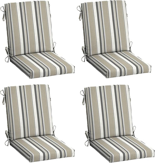 Arden 4-Pack earthFIBER Outdoor Patio Dining Chair Cushion, 20x44, Rain-Proof Seat Pad, Fade-Resistant Outdoor Cushion Taupe Grey Boardwalk Stripe