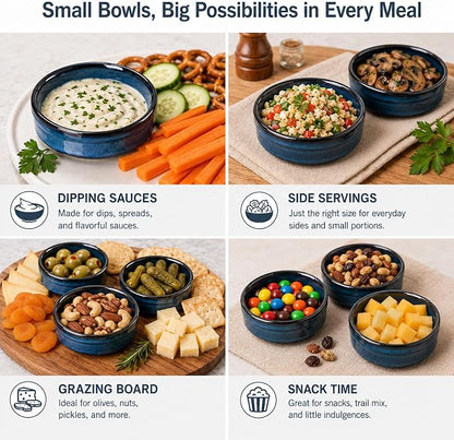 ONEMORE Creme Brulee Ramekins 4 oz Ceramic Ramekin Set of 14, Oven Safe Baking Ramekins, Small Sauce Dishes, Stackable Blue Custard Cups, Dishwasher Microwave Safe