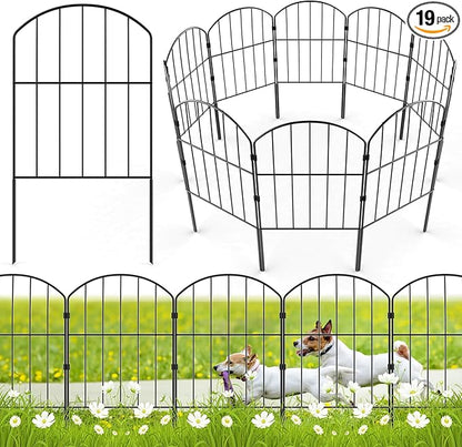 VANCASTLE Decorative Garden Fence Outdoor, 19 Panels Rustproof Metal Landscape Barrier Fence, Total 20ft (L) x 24in (H), Black Ornamental Fence for Yard, Patio, Lawn, Garden Bed, Easy to Install