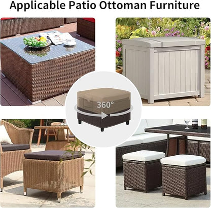 Easy-Going Outdoor Ottoman Cover, Waterproof Patio Ottoman Cover, Heavy Duty Outdoor Furniture Cover with Padded Handles (34"x24"x17", Camel/Dark Brown)