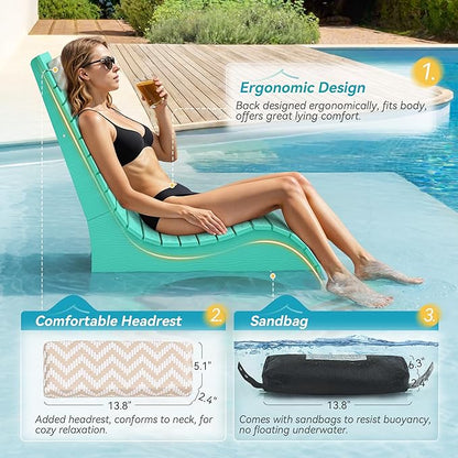 LUE BONA HDPS Pool Chairs Set of 2, Fade-Resistant Use in Pools Up to 10-Inches Deep Pools Lounge Chair for Sun Shelf, Chaise Lounger with Headrest for Outside Pool Deck