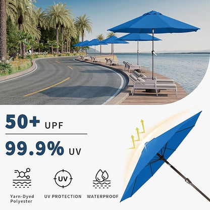 10FT Patio Umbrella Outdoor Market Umbrella with Crank and Tilt, 8 Flexible Fiberglass Ribs, UV-Resistant Waterproof Canopy for Patio, Deck, Garden, Backyard, Royal Blue