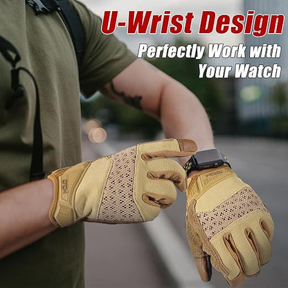 HANDLANDY Tactical Gloves for Airsoft Shooting, Flexible Grip Work Gloves for Men, Touchscreen Utility Mechanics Gloves (Medium, Brown)